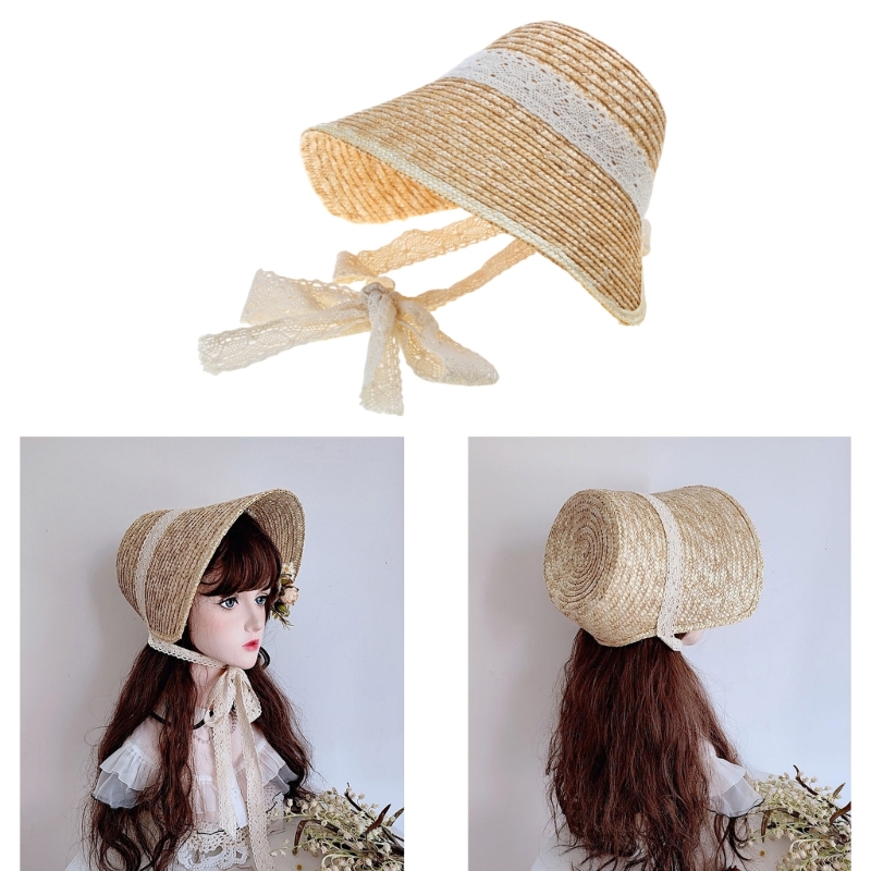 Bucket Hat Straw - Słodka dziewczyna słońce styl Lolita SummerBeach